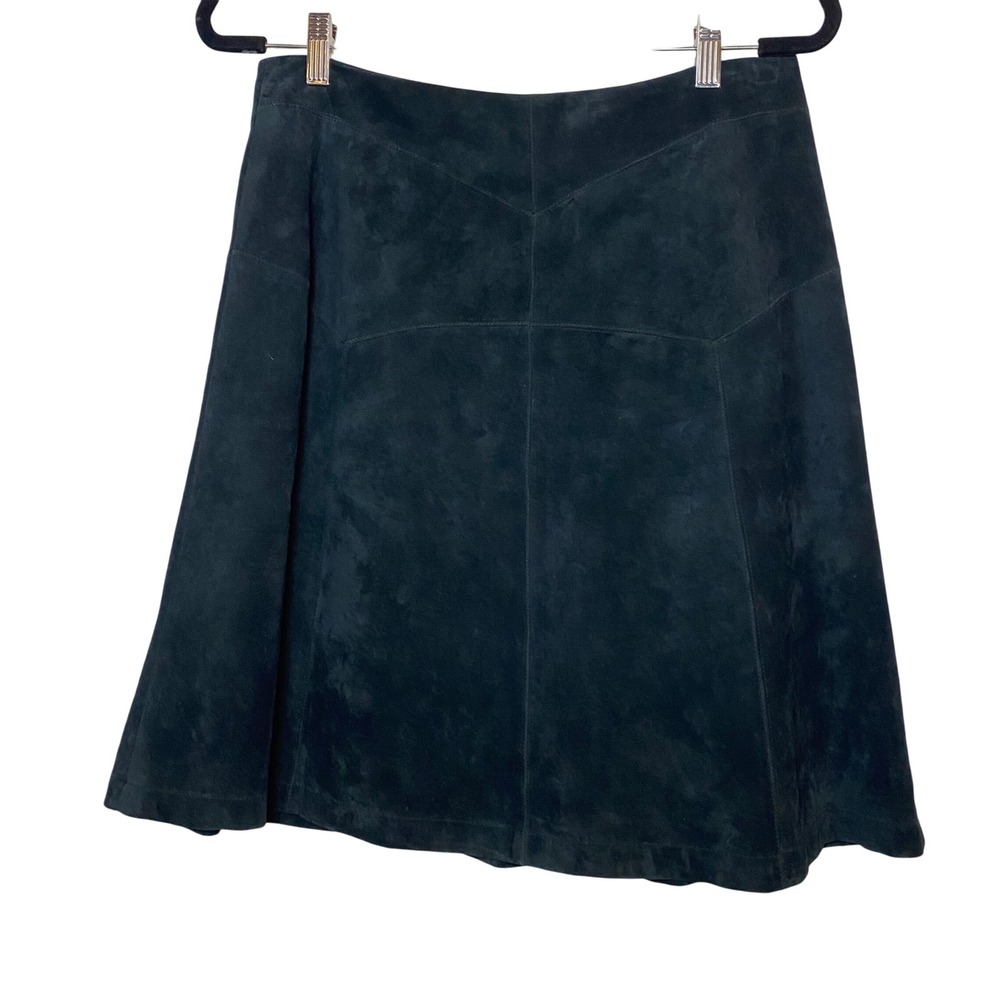 White‎ House Black Market Suede A-Line Skirt Size 10 Black Panel Western Hippie